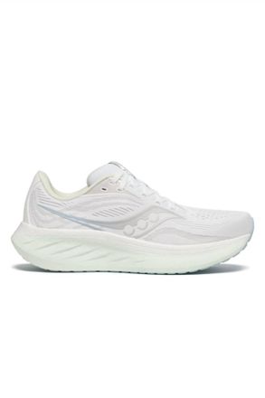 Saucony Womens Ride 18 Running Shoes In White/lettuce