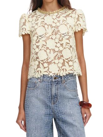 Self Portrait Intricate Floral Lace Top with Gold Embellishments