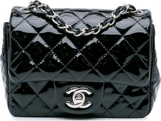 Chanel Pre-owned Womens Mini Flap Patent Leather Bag - Black - One Size