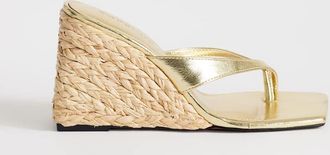Topshop Naomi - Sandali infra-alluce color oro con zeppa in rafia-Neutro