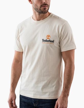 Timberland Mens Timberland Mens T Shirts Illustrated Tree Logo Summer Top - Cream - Size: 42