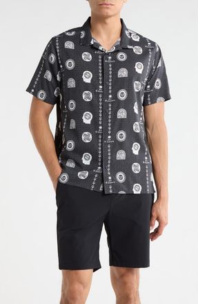 Roark Bless Up Trail Performance Short Sleeve Button-Up Shirt in Black Prin at Nordstrom, Size Xx-Large