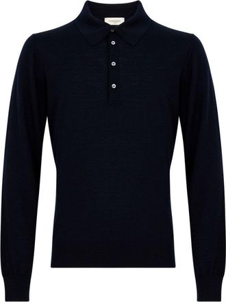 PIACENZA 1733 Polo-Collared Blue Cashmere Sweater With Ribbed Detailing
