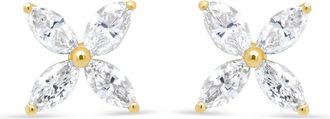 House of Brilliance 14K Gold Marquise Diamond 8 Stone Floral Leaf Stud Earrings