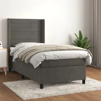 vidaXL Vidaxl - Cama Box Spring Con Colch&oacute;n Terciopelo Gris Oscuro 80x200 Cm
