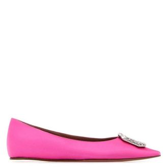 Amina Muaddi Pink Satin Camelia Ballerinas, Brand Size 37.5 ( US Size 7.5 )
