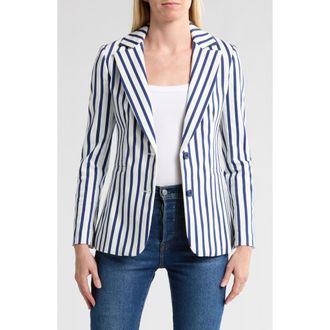 Alice & Olivia Breann Stripe Notch Lapel Blazer in Admiral Stripe Indigo at Nordstrom Rack, Size 0