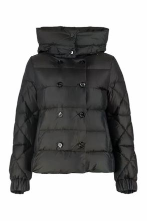 Moorer Mens Hooded Double Breasted Down Jacket In Nero