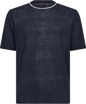Giorgio Armani Trui met ronde hals van linnen en zijde - Heren - T-shirts - Blauw - L - Linnen - Tops