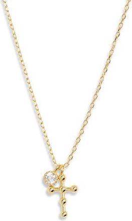 Argento Vivo Beaded Cross CZ Pendant Necklace in Gold at Nordstrom Rack