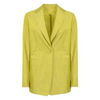 Max Mara Silk Shantung V-Neck Blazer - female - Max Mara Studio - Blazers - Yellow - S - Jackets