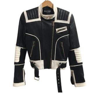 Balmain Black Lambskin Leather Biker Jacket Size 36