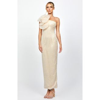 Bariano Dalylah One Shoulder Statement Midaxi in Champagne at Nordstrom, Size 10