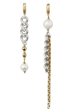 Kate Spade New York chain reaction faux pearl mismatched linear drop earrings in Cream/Mixed Metal at Nordstrom
