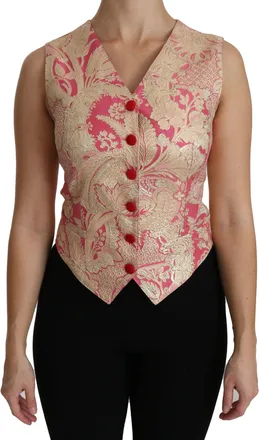 Dolce & Gabbana Pink Gold Brocade Waistcoat Vest Blouse Womens Top
