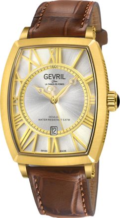 Gevril Group Mens Automatic Oculus Swiss Made Sellita SW200 Movement Two layered Silver dial, Black Leather - Brown - One Size