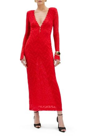 Bardot Zenia Deep V-Neck Long Sleeve Dress in Fire Red at Nordstrom, Size 8