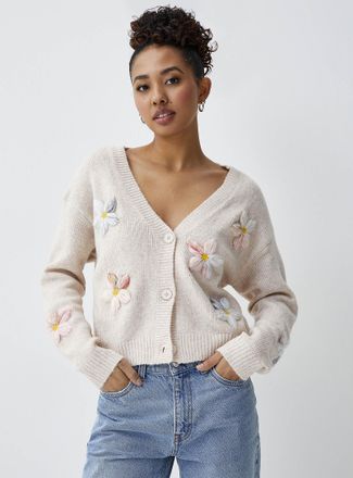 Twik Womens Embossed flowers Cardigan Sweater