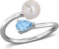Delmar 6-6.5mm Cultured Freshwater Pearl & Stone Bypass Ring in Blue/pearl at Nordstrom Rack, Size 8