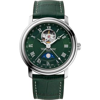 Frederique Constant Heartbeat Moonphase Automatic Leather Strap Watch, 40mm in Green at Nordstrom