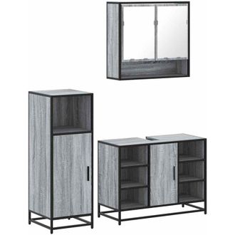 vidaXL Set De Muebles De Ba&ntilde;o 3 Pzas Madera Contrachapada Gris Sonoma Vidaxl