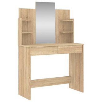 Berkfield Home Dressing Table with Mirror Sonoma Oak 96x39x142 cm in Brown | Size: 96 x 39 x 142 cm