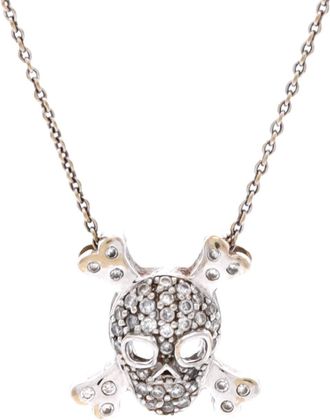 Roberto Coin Skull and Crossbones Pendant Necklace 18K White Gold and Diamonds