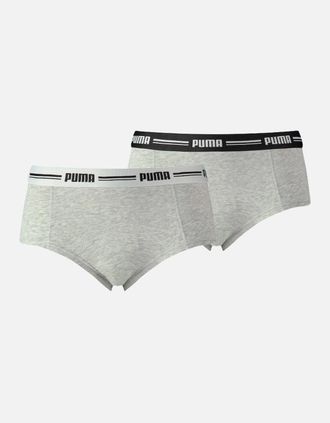 Puma Womens 2-Pack Striped Logo Mid-Rise Mini Shorts, Grey Melange - Size: XL