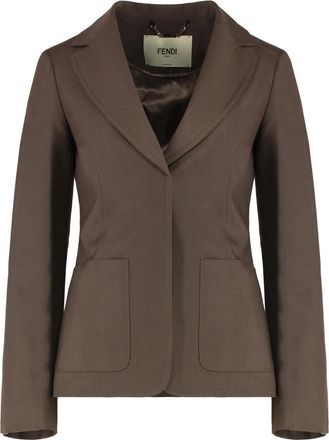 Fendi Mohair Wol Blend Blazer Revers Kraag - Dames - Blazers - Bruin - XS - Wol - Jassen