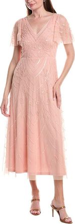 Adrianna Papell Bead Mesh Flutter Midi Dress