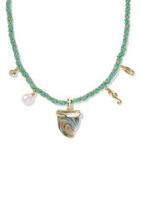 Kendra Scott Oleana Abalone & Freshwater Pearl Charm Necklace in Gold Abalone Shell at Nordstrom