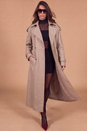 D'Arienzo Cappotto in pelle naturale colore sabbia con cintura DArienzo, Seleziona Taglia Unica, Colore Beige