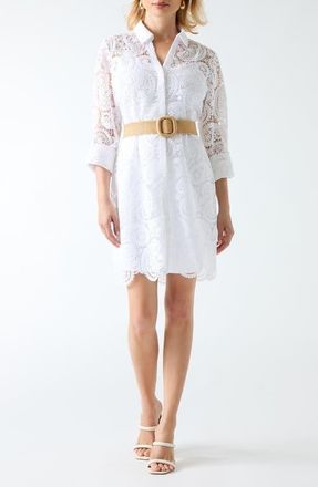 Marciano Grace Long Sleeve Lace Shirtdress in White at Nordstrom, Size 6 Us