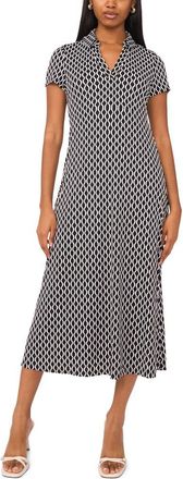 Halogen Allover Print Spread Collar A-Line Dress in Rich Black at Nordstrom Rack, Size Small