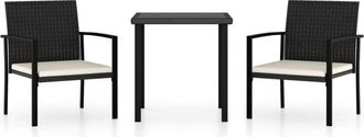 vidaXL Vidaxl - Conjunto De Comedor De Jard&iacute;n 3 Piezas Rat&aacute;n Sint&eacute;tico Negro