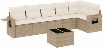 vidaXL Vidaxl - Set Sof&aacute;s De Jard&iacute;n 7 Piezas Y Cojines Rat&aacute;n Sint&eacute;tico Beige