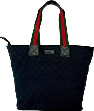 Gucci Black Green Red Color Canvas Leather Handbag Tote Bag (Pre-Owned)