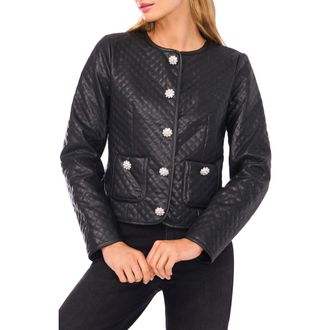 CeCe by Cynthia Steffe Quilted Faux Leather Jacket in Rich Black at Nordstrom Rack, Size 2