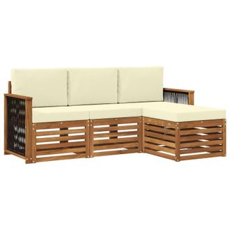 vidaXL Conjunto De Sof&aacute;s De Exterior Con Coj&iacute;n 4 Pcs Natural Y Crema Vidaxl