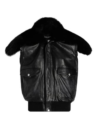 Dolce & Gabbana fur-collar leather gilet - women - Lambskin/CALFSKIN - 42 - Black