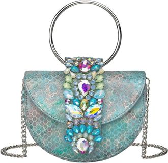 Alma En Pena Halve maan juweel tas - Dames - Handtassen - Groen - ONE Size - Leer - Tassen