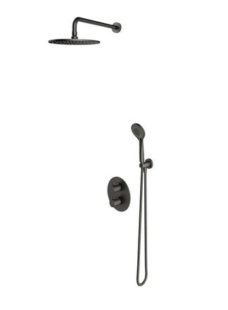 Omnires Omnires Y - Conjunto De Ducha Con Termostato Empotrado, Con Cuerpo, Di&aacute;metro 25 Cm, 5 Chorros, Grafito Cepillado Sysyt05gr