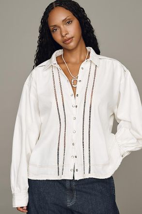 Pilcro Cotton Lace Buttondown Shirt