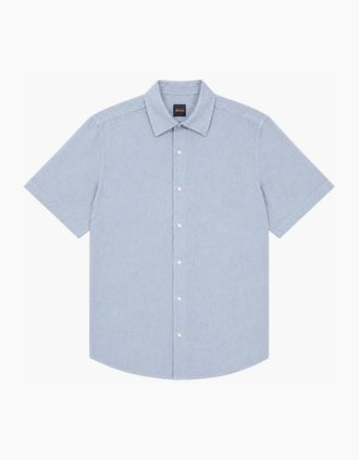 HUGO BOSS Mens Boss Rash 2 Linen Short Sleeve Shirt - Blue - Size: Regular/36