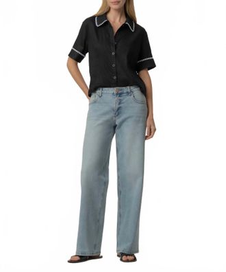Kut from the Kloth Marisol Linen Top In Black/white