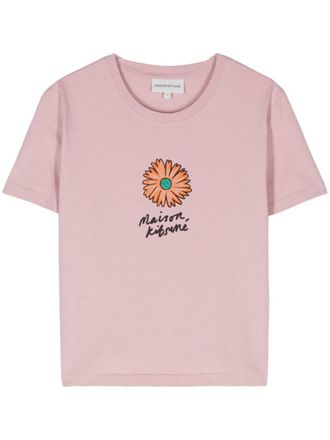 Maison Kitsun&eacute; Floating Flower-print cotton T-shirt - Pink