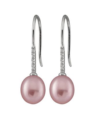 Splendid Pearls Silver 7-7.5Mm Freshwater Pearl & Cz Earrings