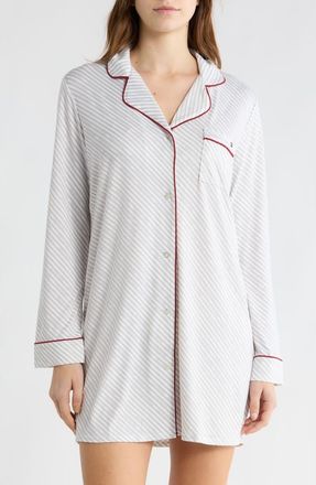 Tommy Hilfiger Long Sleeve Sleepshirt in Diagonal Stripes Cloud Dancer at Nordstrom Rack, Size X-Large