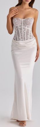 House of CB Ayana Strapless Lace & Satin Mermaid Gown in White at Nordstrom, Size X-Small