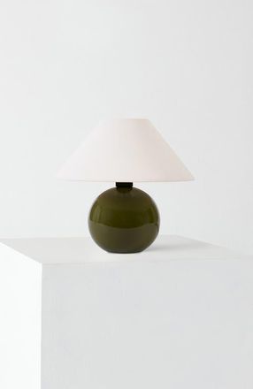 Brightech Fiona 11 Round Ceramic Coastal LED Bedside Table Lamp with Classic Empire Shade in Olive Green at Nordstrom